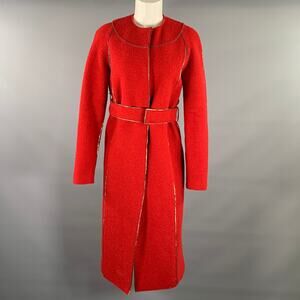 PORTS 1961 Size 0 Burgundy Gold Wool Textured Collarless Coat
